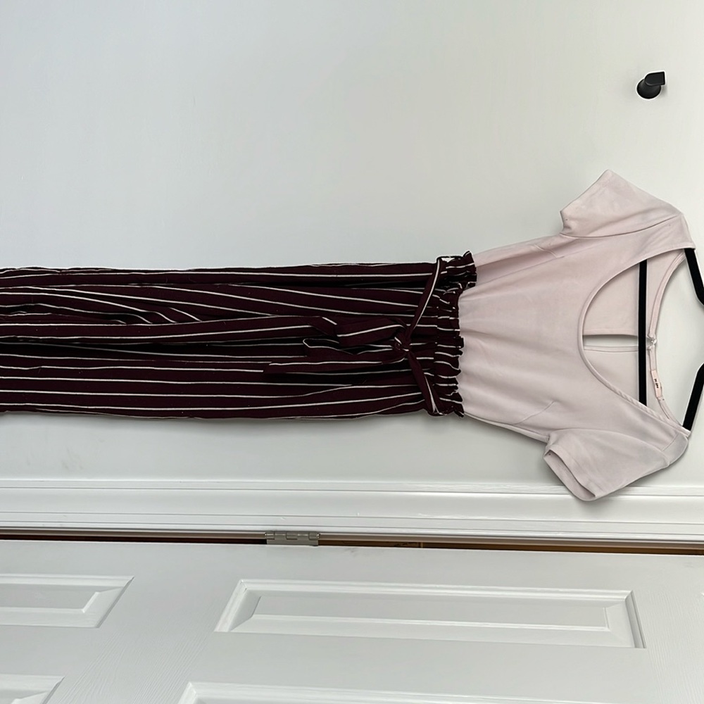 White and maroon jumpsuit